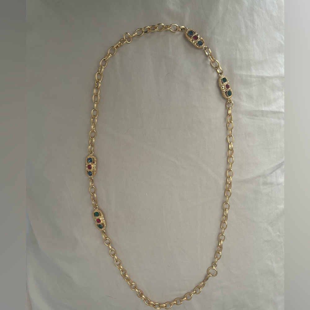 Gold-Tone Multicolor Pendant Station Necklace - Unbranded
